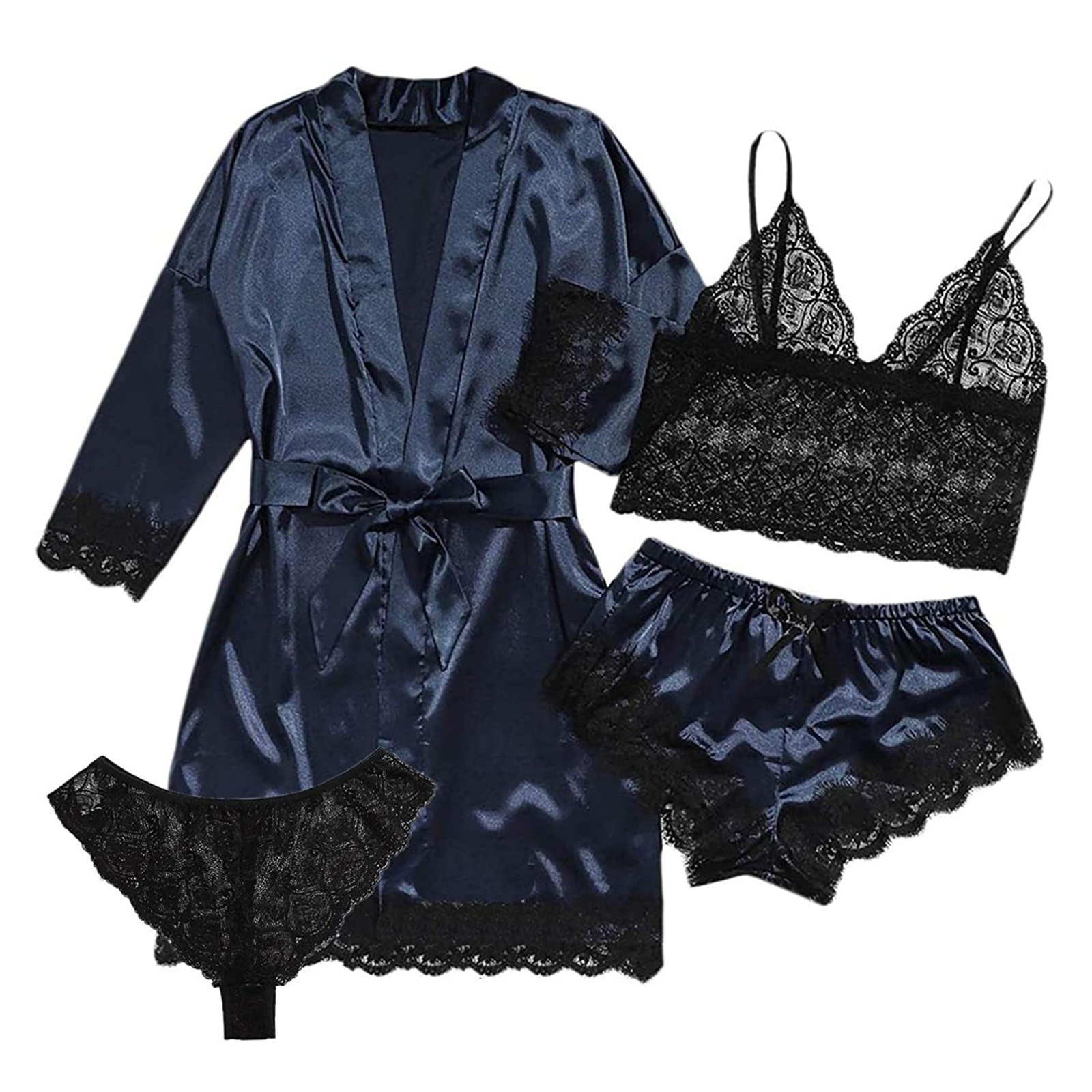 ChicShe European And American Sexy Lingerie Cross-Border Trade Women's Pajamas Four-Piece Plus Size Nightgown Camisole Set_voghion.com