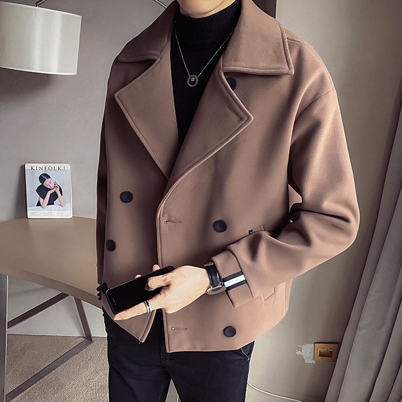boy Tredy Brad Autum Witer New Me's Short Trech Korea Style British Casual Iteret Celebrity Warm Woole Coat For_voghion.com