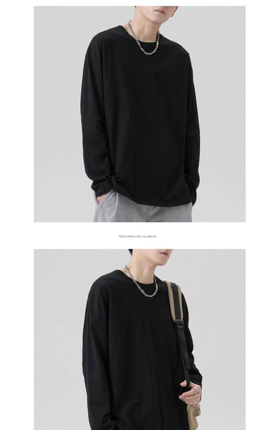 Maglietta a maniche lunghe da uomo in tinta unita, outfit da coppia, maglietta in stile giapponese, intimo, felpa girocollo_voghion.com