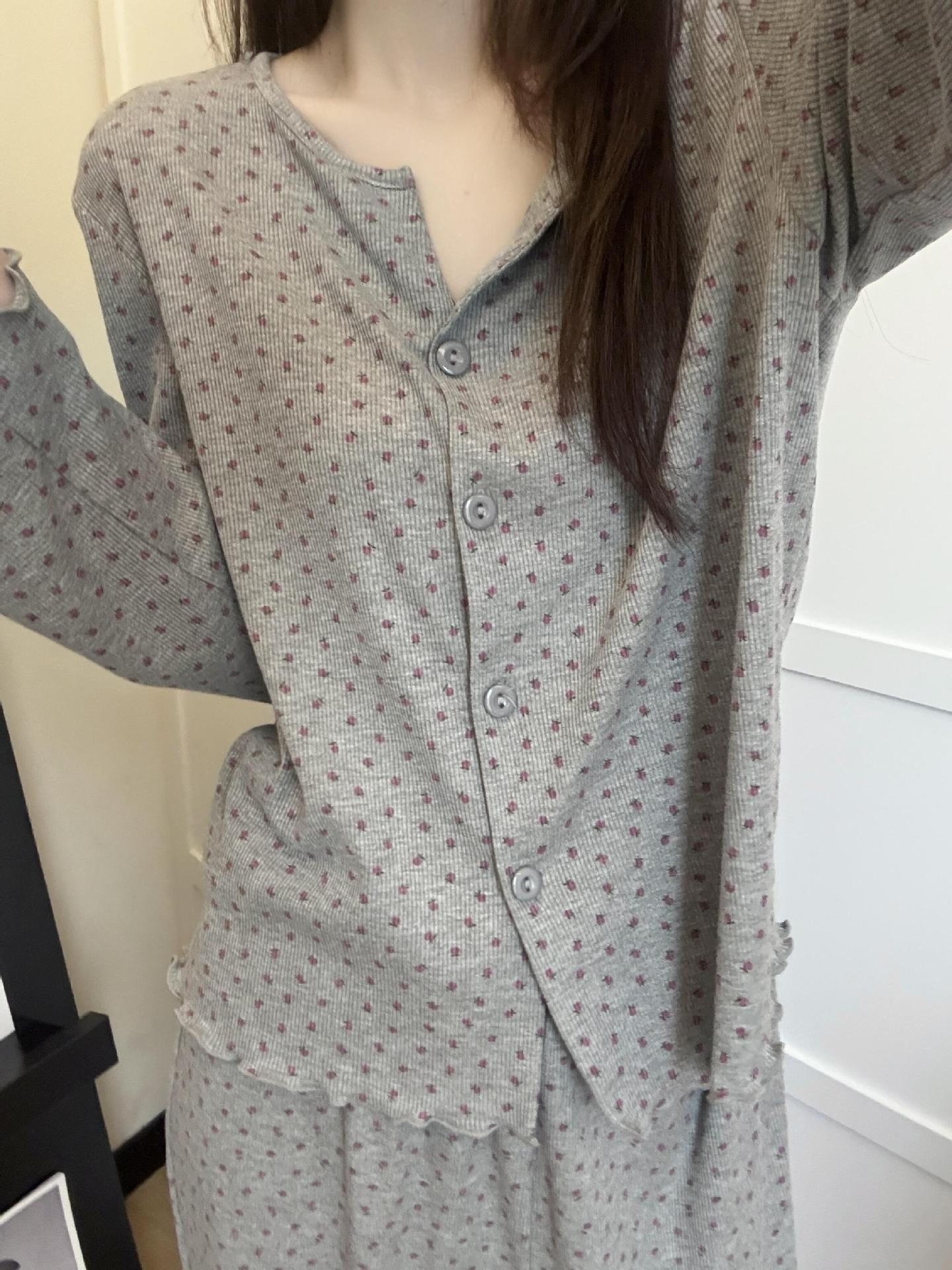 Pigiama da donna in puro cotone, delicato sulla pelle, con stampa floreale in stile coreano ChicShe, cardigan lungo primaverile e autunnale_voghion.com