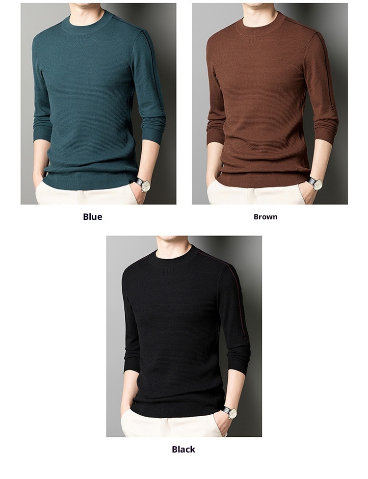 boy Thin Long Sleeve Knitted Wool For Men, Spring And Autumn, Round Neck, Casual Versatile Stretchy Trendy Fashion Base_voghion.com