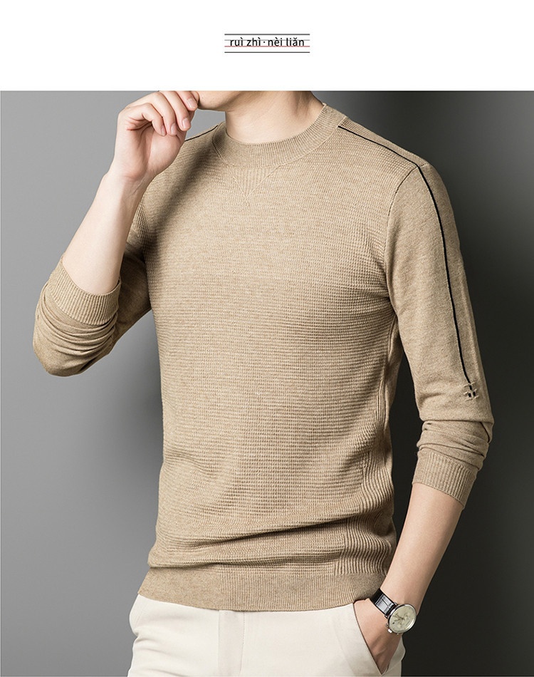 boy Thin Long Sleeve Knitted Wool For Men, Spring And Autumn, Round Neck, Casual Versatile Stretchy Trendy Fashion Base_voghion.com