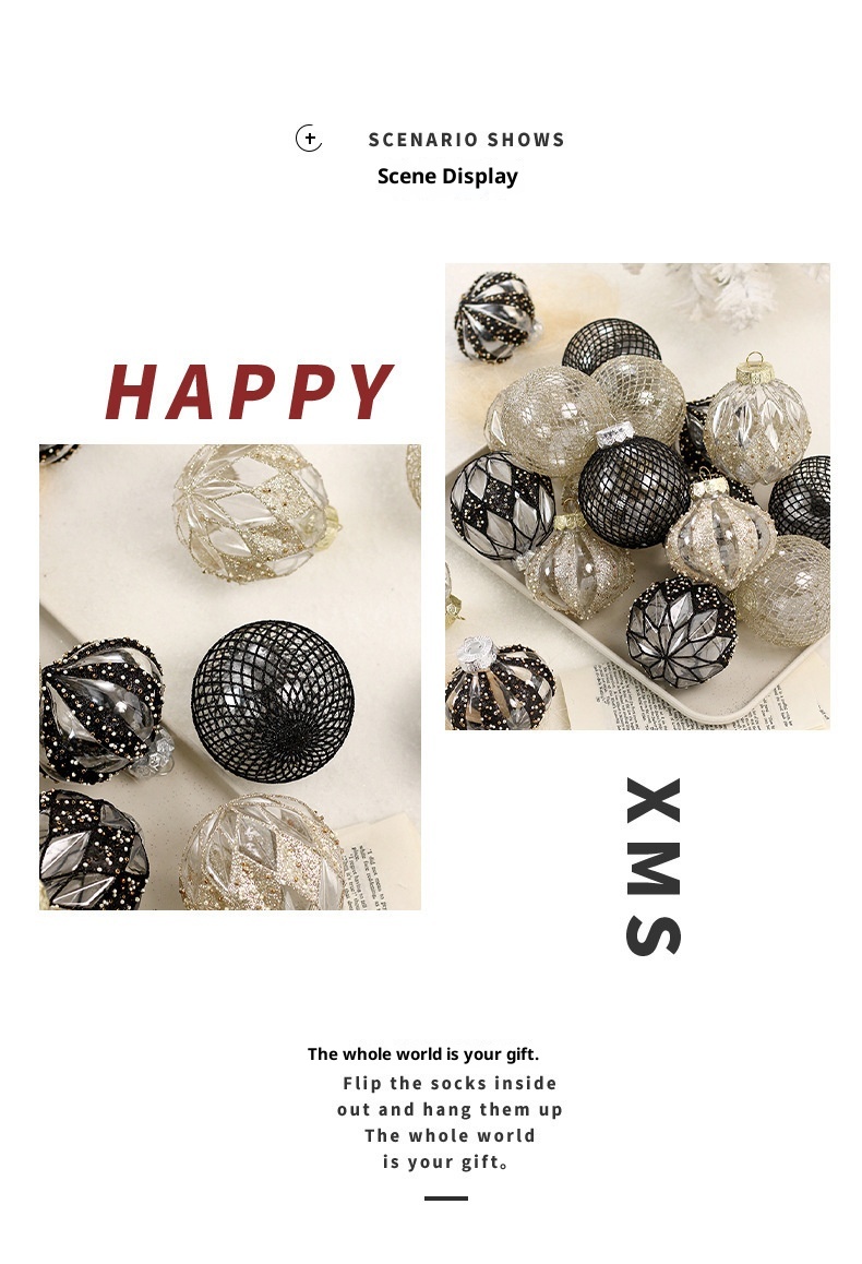 Lillian Electroplated Ball 8cm Christmas Tree Pendant Champagne Color Hanging Ornament Decoration Set 6cm Gold Wholesale_voghion.com