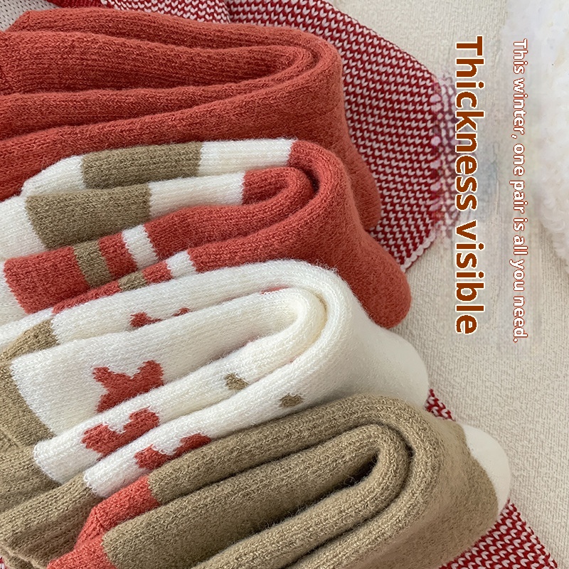 Lillian Thick For Women, Autumn And Mid-Calf Socks, 2024 New Winter Fleece-Lined Thickened Warm Red Christmas Terry Long Socks_voghion.com