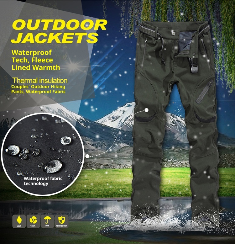 001 Outdoor Soft Shell Plus Extra Large Man Big Size Four-Way Stretch Fat Gothic Style Cargo Fleece-Lined Pants_voghion.com