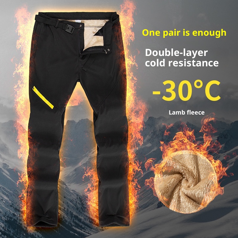 001 Herren Softshell Wanderhose, Outdoor-Hose, Damen Herbst Winter, gefüttert, dick, warm, locker, wasserdicht, Fleece-Skihose_voghion.com