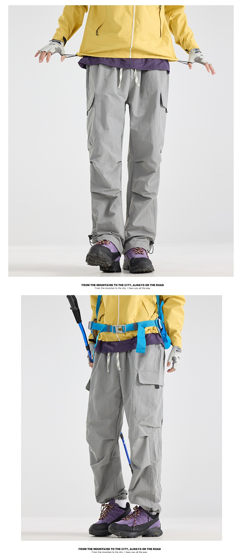 001 Mountain Style Outdoor Softshell For Men And Women, Windproof, Waterproof, Adjustable Long Loose Hiking Pants, Trendy_voghion.com