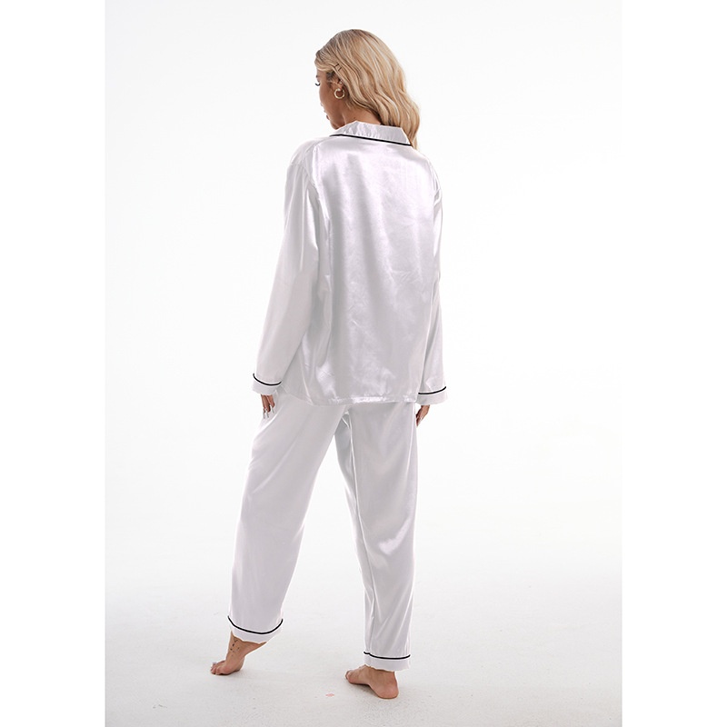 ChicShe European And American Foreign Trade Home Wear Lapel Ice Silk Pajamas Women's Sleeve Long Pants Two-Piece Set Plus Size_voghion.com