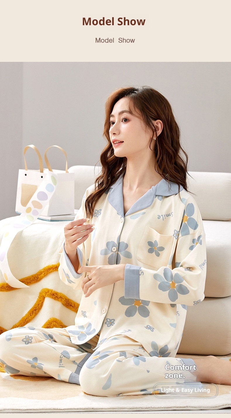 Pigiama ChicShe 100% cotone, primavera e autunno, cardigan a maniche lunghe, caldo abbigliamento da casa, comodo, morbido, vestibilità ampia, da donna._voghion.com