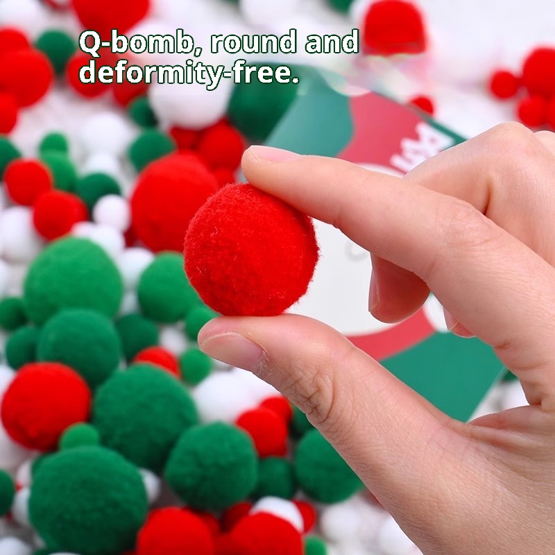 Kit de decoración navideña para árbol de Navidad Lillian Red Green White para niños: pompones hechos a mano, material adhesivo creativo._voghion.com