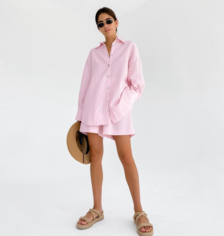 ChicShe 2024 Pigiama estivo a maniche lunghe europeo e americano all'ingrosso in cotone e lino da donna, moda ampia transfrontaliera_voghion.com