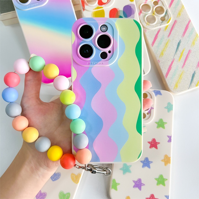 TechGlobe Hanging 16 Rainbow Strap 15 Pro Chain 14 Custodia morbida compatibile con iPhone 13_voghion.com