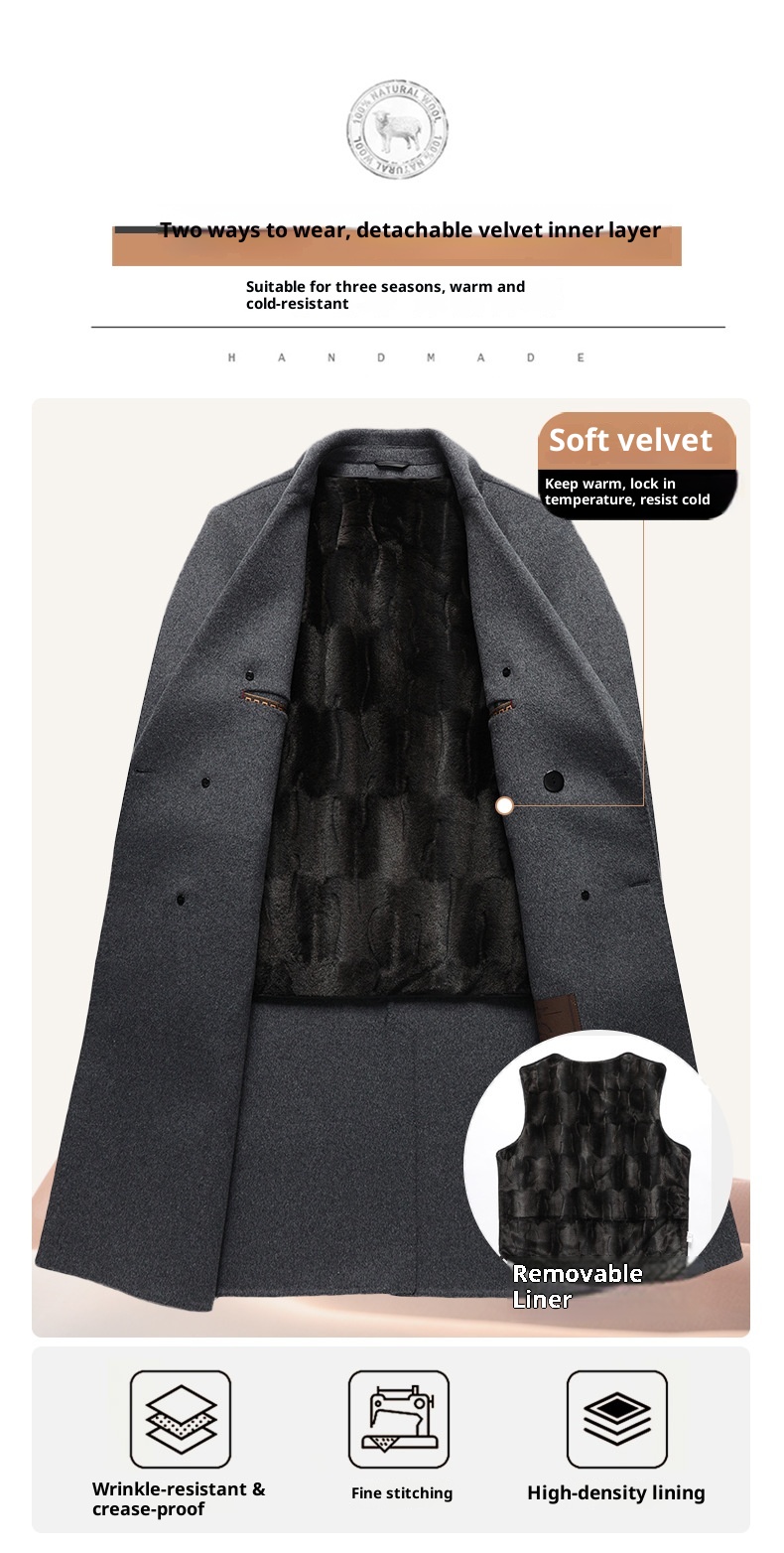 boy 100% Double-Breasted Over-the-Knee Long 2025 Autumn Winter Velvet Lined Reversible Wool Coat For Men_voghion.com