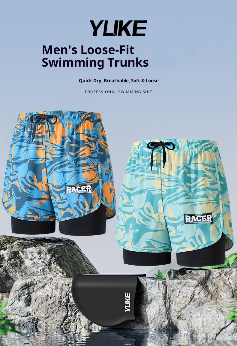 001 001 Swim Trunks Men's Boxer Five-Point Swimsuit Set Anti-Embarrassment New Professional Beach Adult Swimming Gear_voghion.com