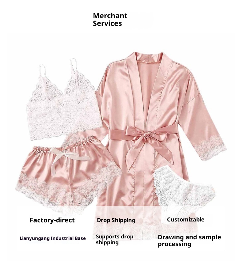 ChicShe European And American Sexy Lingerie Cross-Border Trade Women's Pajamas Four-Piece Plus Size Nightgown Camisole Set_voghion.com