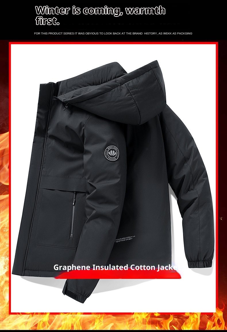Jaqueta masculina de inverno com capuz, estilo softshell, em algodão espesso com grafeno._voghion.com