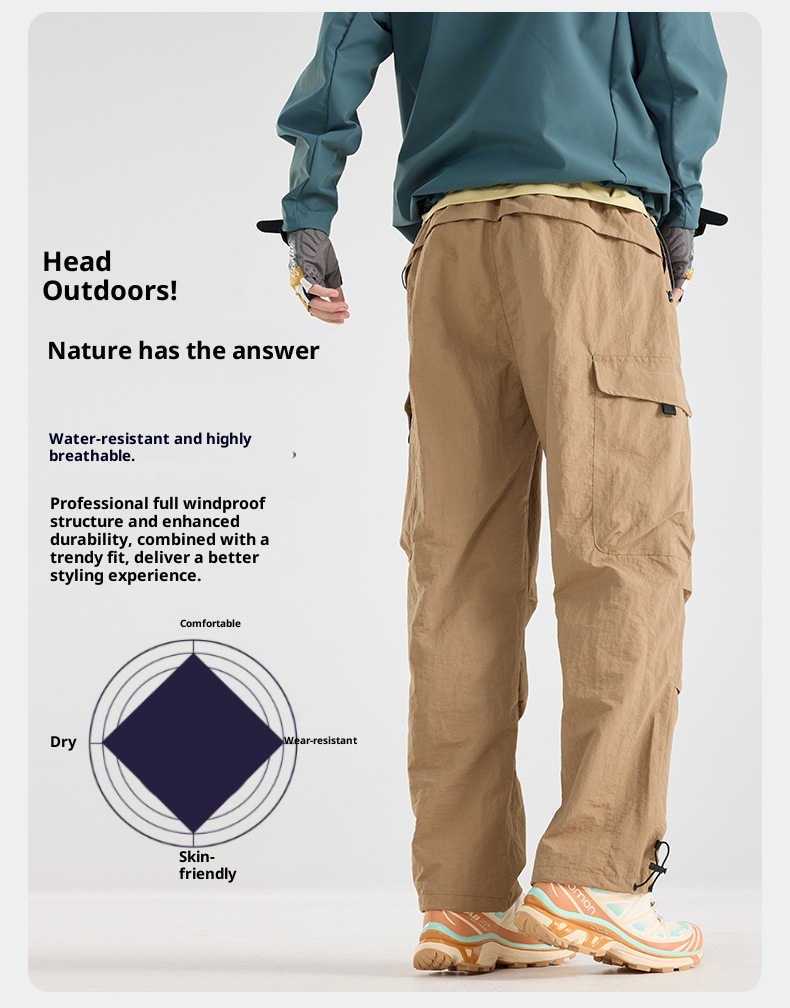 001 Mountain Style Outdoor Softshell For Men And Women, Windproof, Waterproof, Adjustable Long Loose Hiking Pants, Trendy_voghion.com