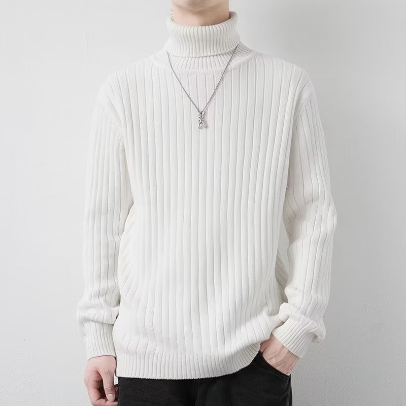 boy Tuleneck For Men Autumn Winter Simple Solid Color Trendy Brand Knitted Slim Fit Warm Turn-down Collar Sweater Base_voghion.com