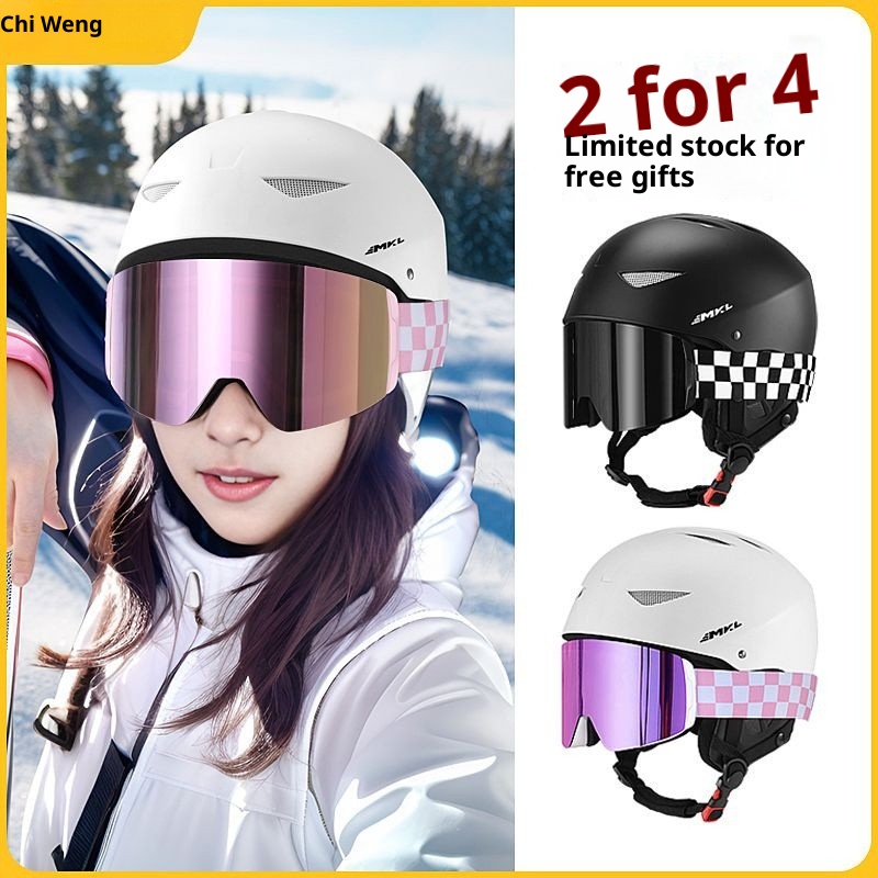 001 Professional Ski Helmet Hat Snow Goggles Integrated For Men Women Adults And Children Full Set Safety Gear_voghion.com