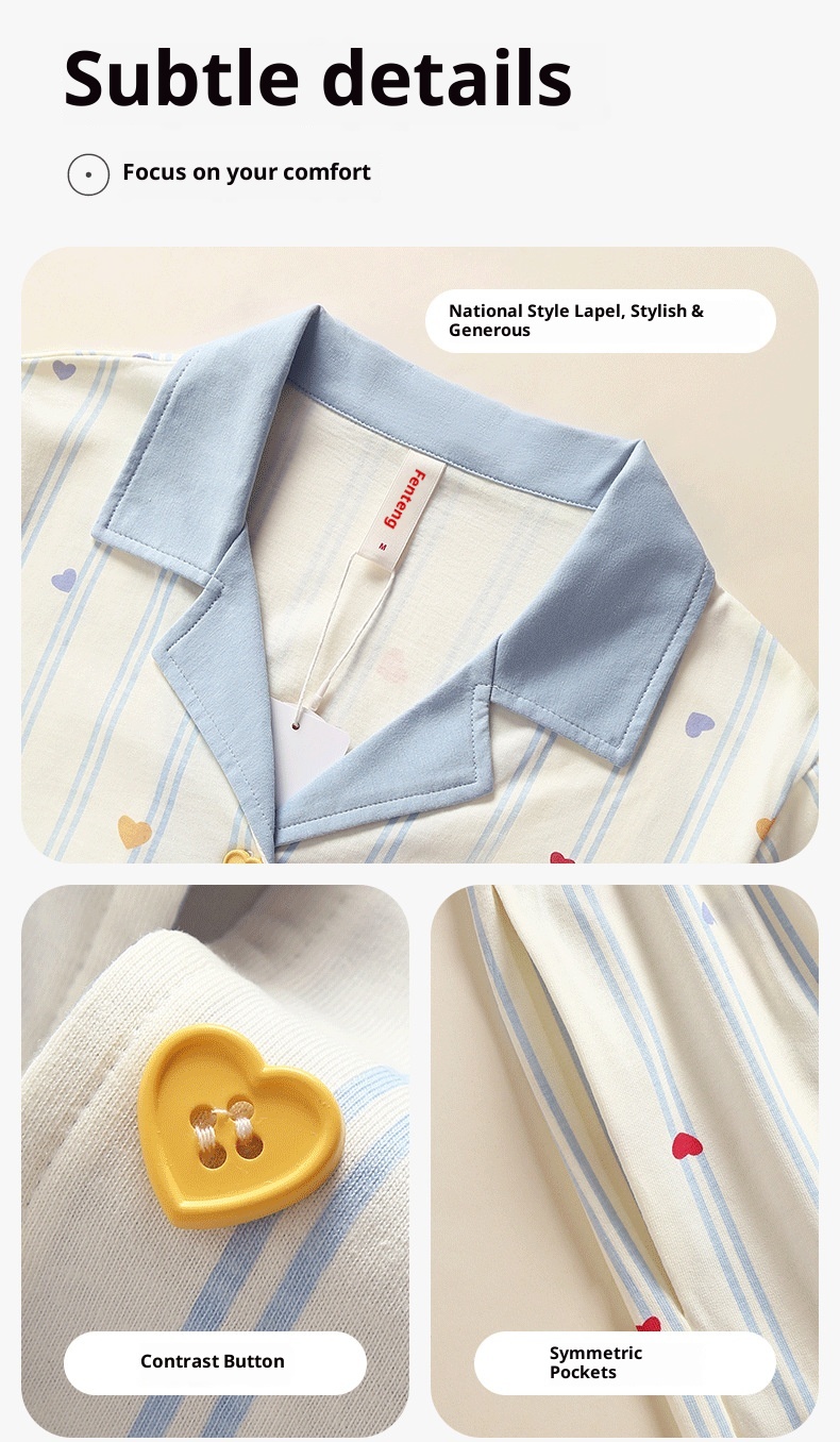 ChicShe Sleep Spring And Autumn New Long Sleeve Women's Pajamas Striped Cute Cartoon Loose Cotton Homewear Set_voghion.com