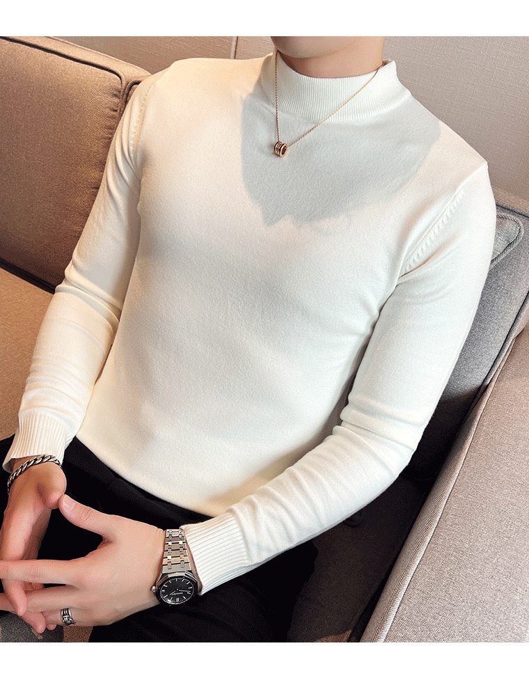 Herrenpullover, dick gefüttert, warm, für Herbst und Winter, halber Rollkragen, Strick, schmale Passform, Business-Hemd, Unterhemd_voghion.com