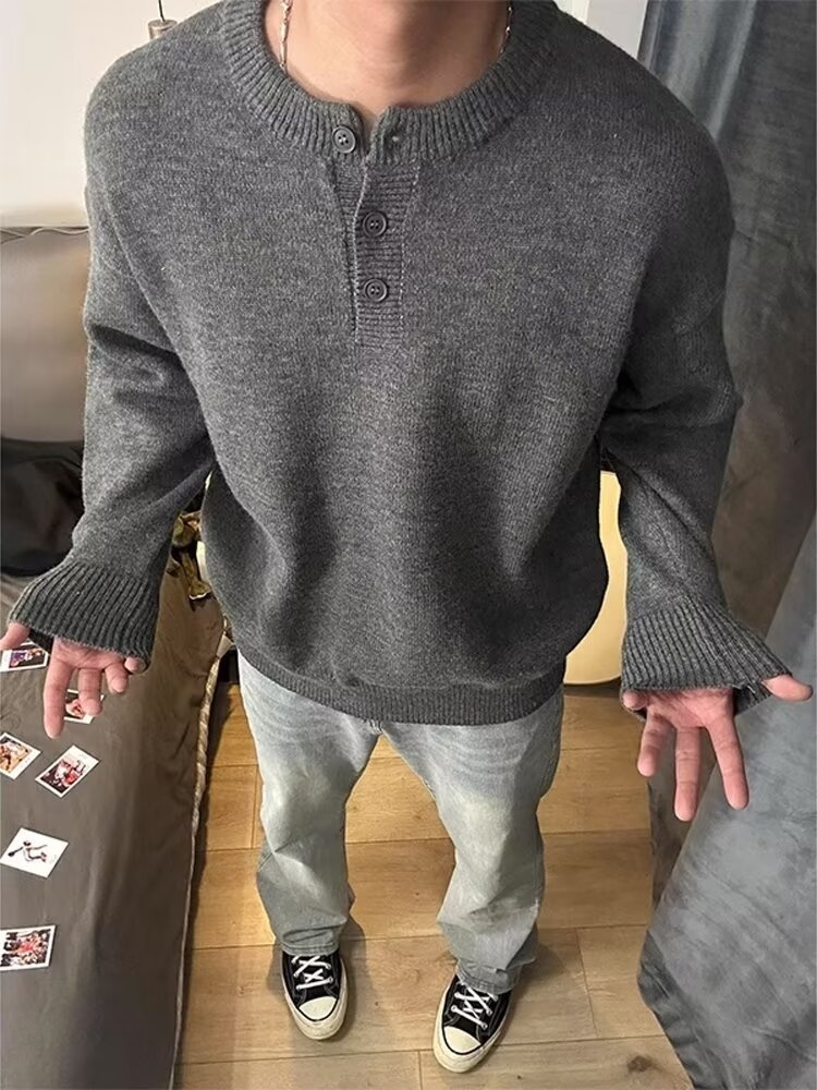 boy 2025 Henry Collar Spring Casual Inner Layer Base Shirt American Cool Men's Knitted Sweater Autumn And Winter Style_voghion.com