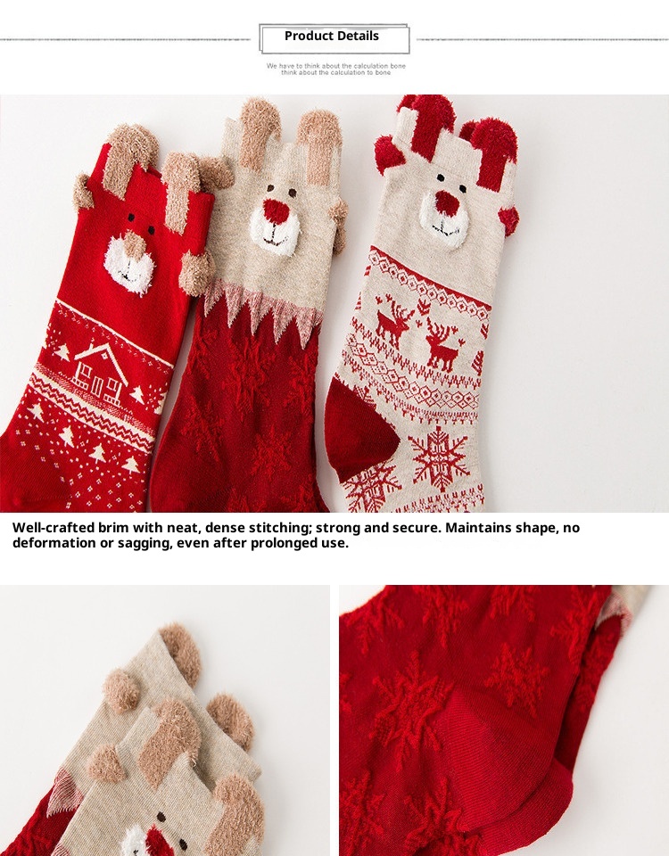 Lillian Herbst Winter Neue Weihnachts-Cartoon-Rentier-Socken für Damen, personalisierbar mit Sternzeichen und Jahreszahl, wadenlang, rot, Großhandel_voghion.com
