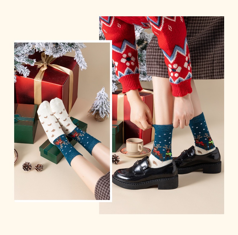 Lillian Weihnachtssocken für Damen, wadenlang, aus Wolle, japanischer Stil, mit Hirschmotiv, Herbst/Winter-Geschenkbox, einteilig, Dropshipping_voghion.com