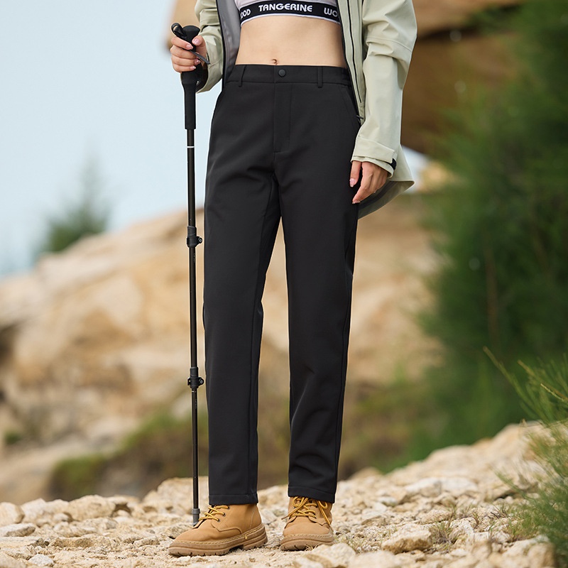 001 JHOD351624 Pantaloni dritti elasticizzati antivento impermeabili foderati in pile, spessi e caldi_voghion.com