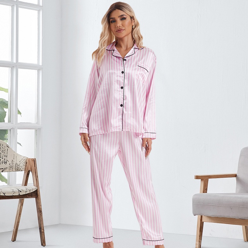 ChicShe Foreign Trade Cardigan corto a righe bianche e grigie da donna, a maniche lunghe, per la casa, in stile europeo e americano_voghion.com