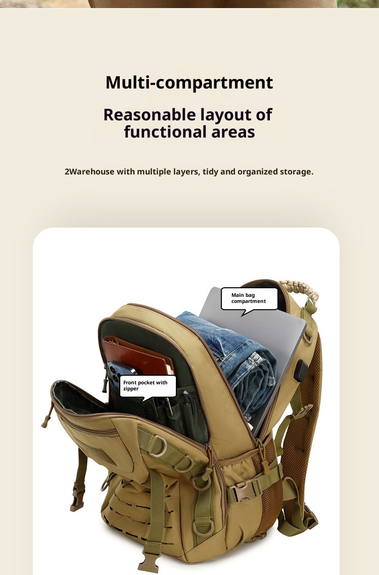 ActiveGo Taktischer Rucksack mit großem Fassungsvermögen, wasserdicht, abriebfest, multifunktional, für Bergsteigen, Wandern, Reisen, Herren_voghion.com