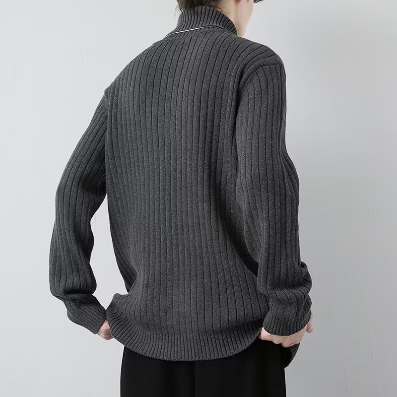 boy Tuleneck For Men Autumn Winter Simple Solid Color Trendy Brand Knitted Slim Fit Warm Turn-down Collar Sweater Base_voghion.com