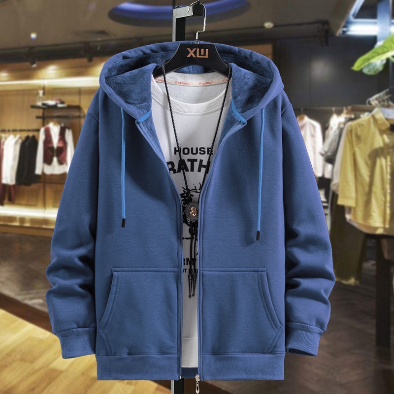 boy Boy New Autumn Winter Plus Size Zipper Hoodie For Men, Fleece-Lined Loose Cardigan, Men's Hooded Sweatshirt Jacket_voghion.com