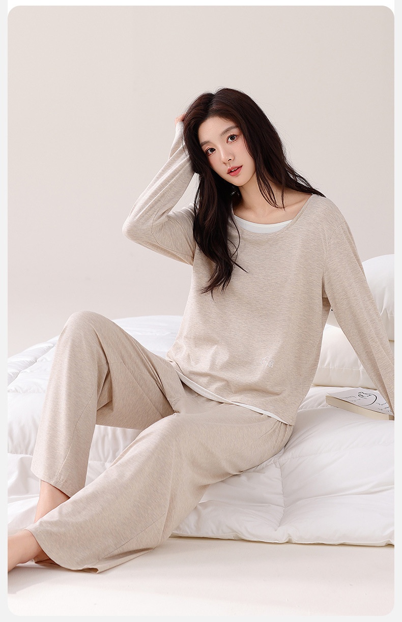 ChicShe Women's Pajamas Wih Ches Pads, Spring And Auumn Modal Thin Long Sleeve New Casual Two-Piece Pullover Homewear_voghion.com