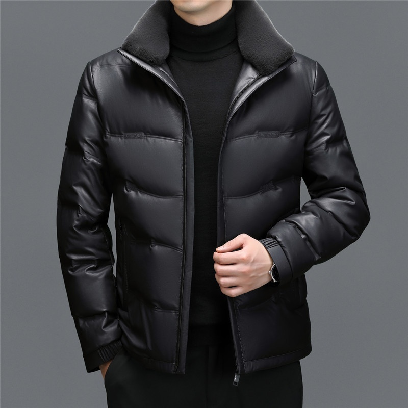 boy Plus Size Casual Sheepskin Warm Thick Genuine Leather Men's Coat Dad's Down Jacket_voghion.com