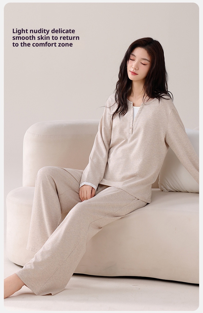 ChicShe 2025 New Women's Pajamas With Chest Pads Modal Cotton Long Sleeve Spring And Autumn Simple Homewear Set_voghion.com