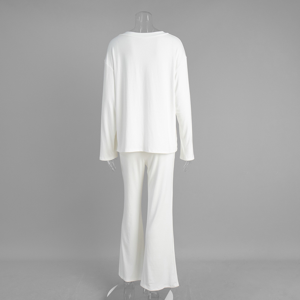 ChicShe Cross-Border V-Neck Sleeve Long Pants Pajama Set European And American 2025 Autumn New Knitted Pajamas Export Home Wear_voghion.com