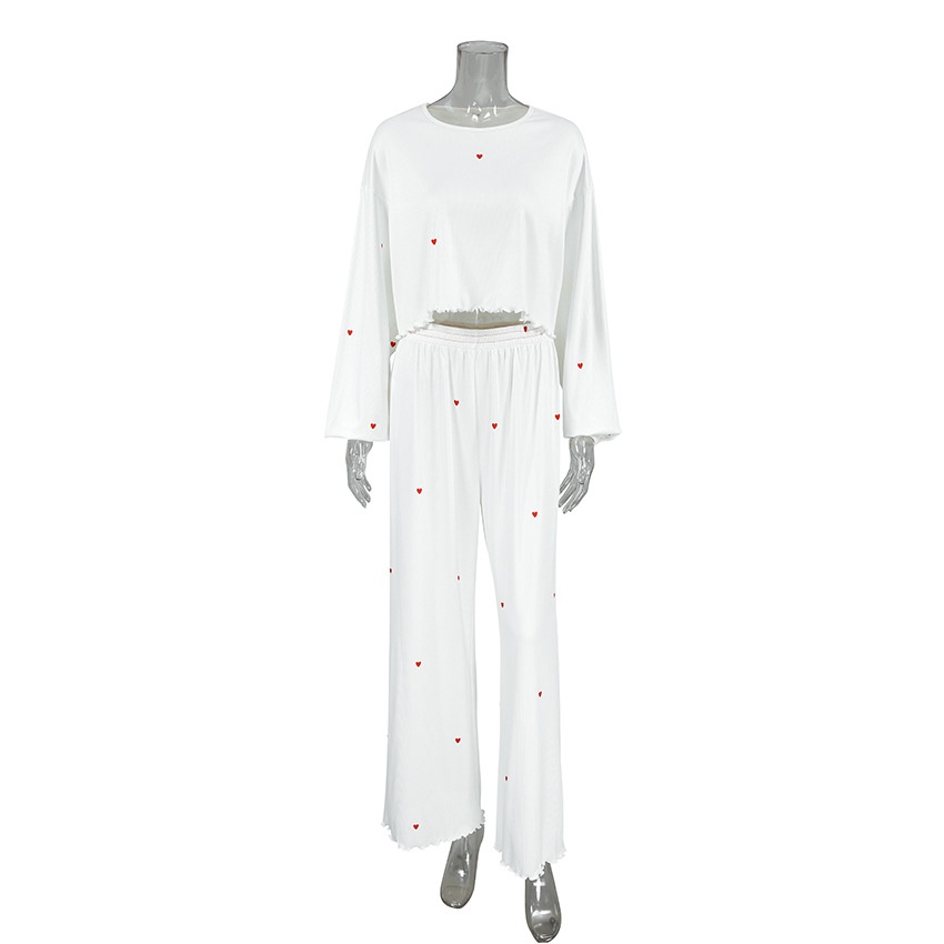 ChicShe 2025 Europäische und amerikanische Frühlings-Strick-Hausmode für Damen, Herzmuster-Ärmel, lange Hose, lockerer zweiteiliger Pyjama_voghion.com