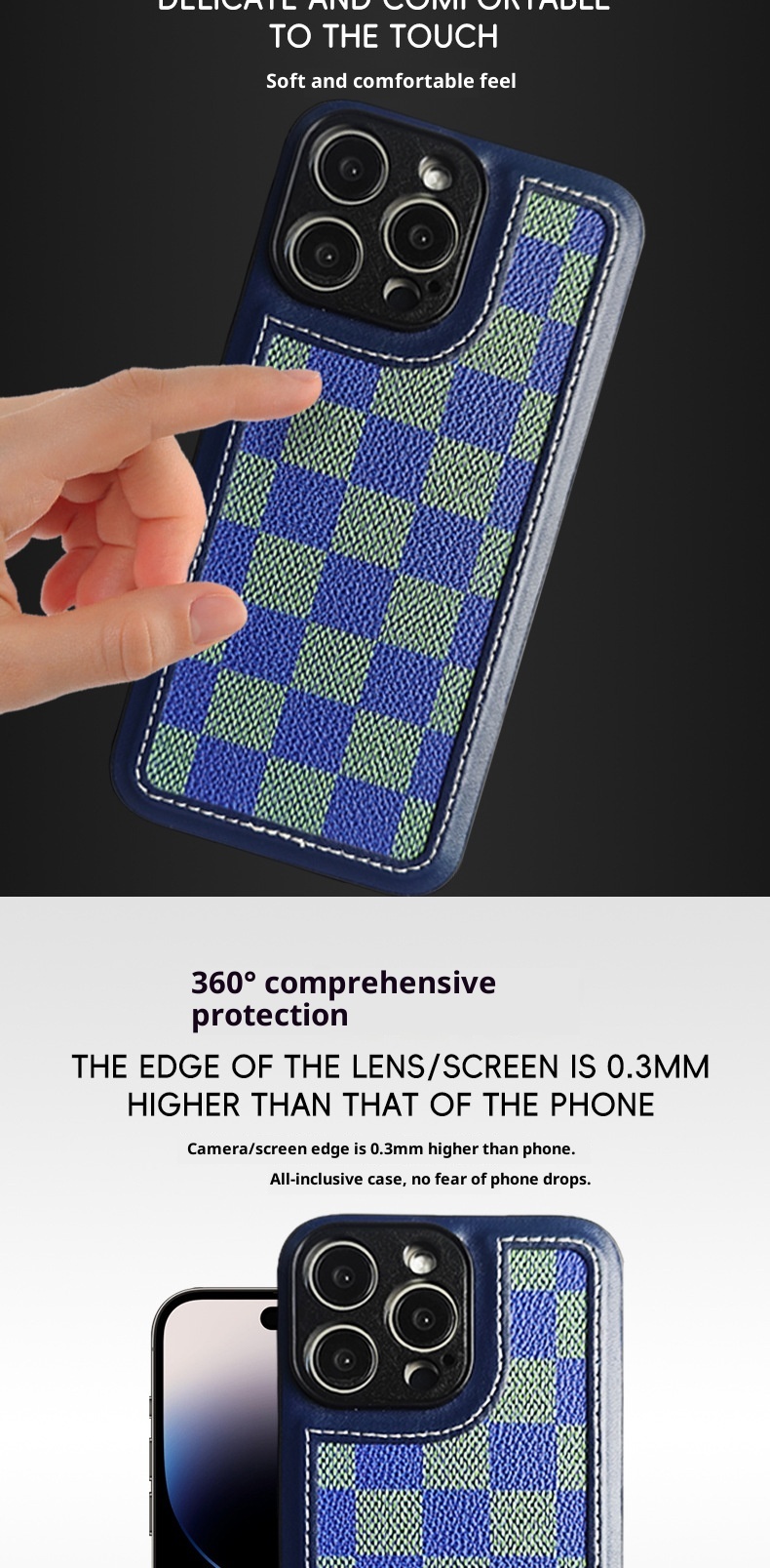 Étui de téléphone TechGlobe anti-chute, protection intégrale, compatible avec iPhone 16, motif à carreaux, vente en gros directement du fabricant_voghion.com