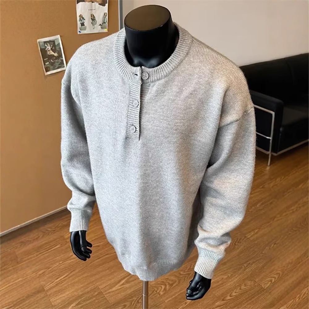 boy 2025 Henry Collar Spring Casual Inner Layer Base Shirt American Cool Men's Knitted Sweater Autumn And Winter Style_voghion.com