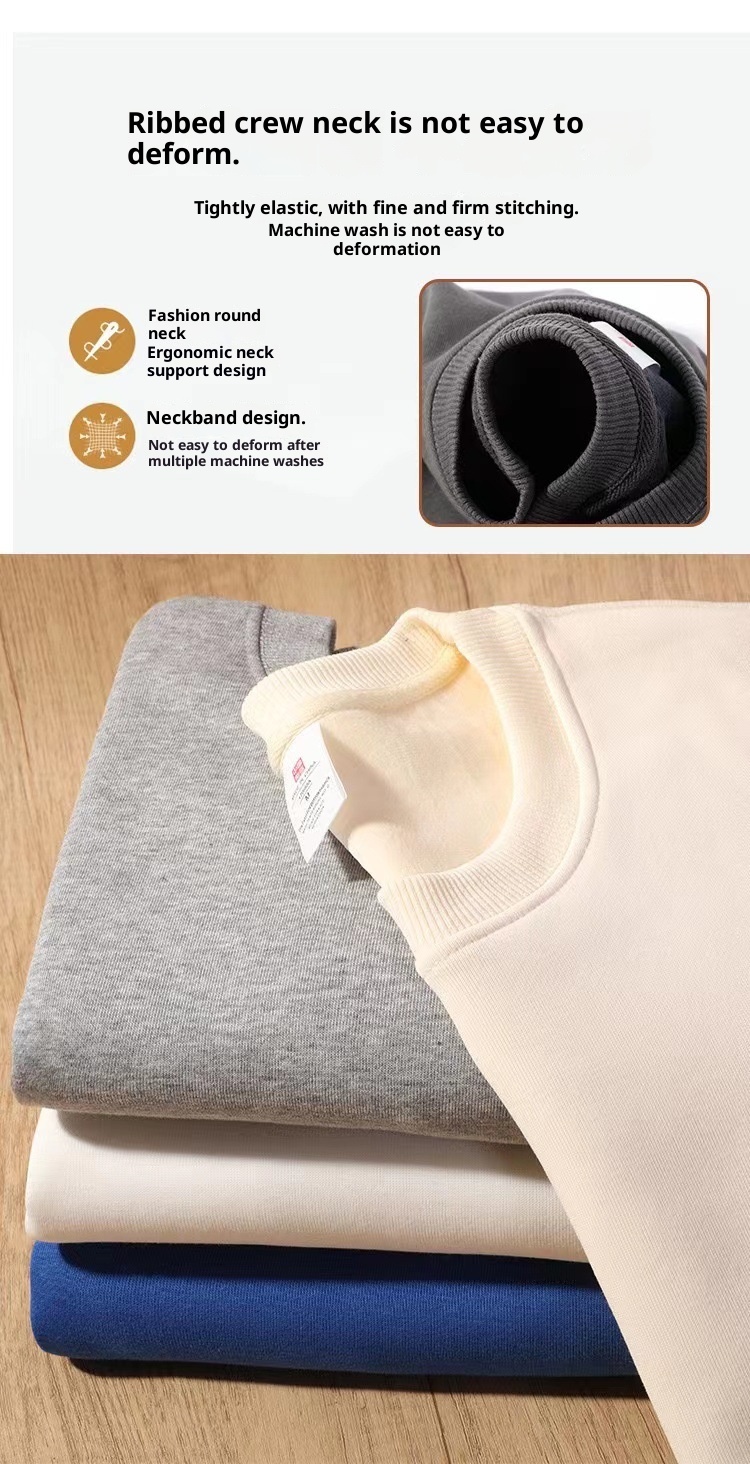 Sweat-shirt d'hiver en polaire épaisse pour homme, couleur unie, chaud, col rond, grandes tailles, coupe ample, impression personnalisée_voghion.com