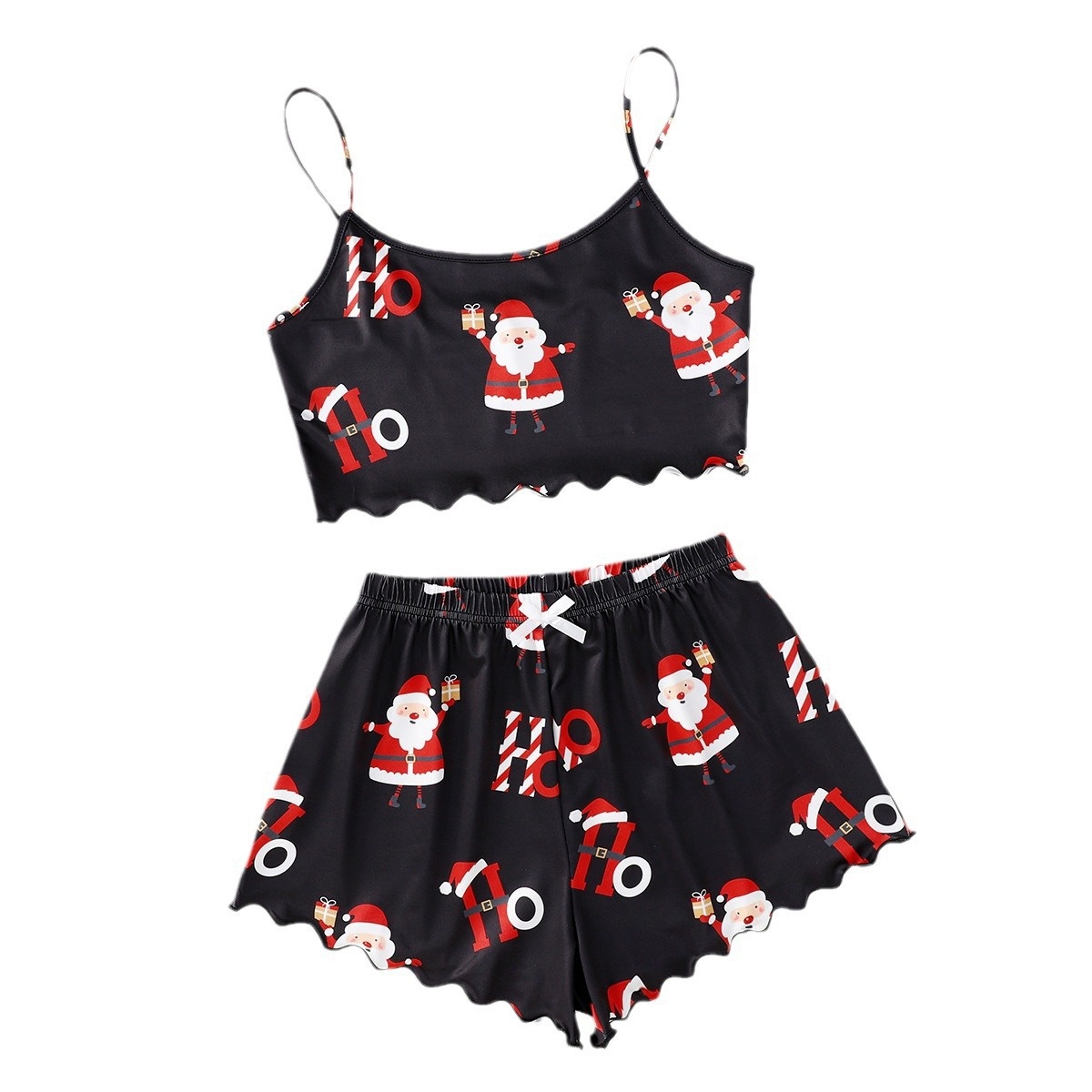 ChicShe Christmas European And American Style Thin Pajamas Simple Casual Strap Sleeveless Vest Shorts Milk Silk Two-Piece_voghion.com