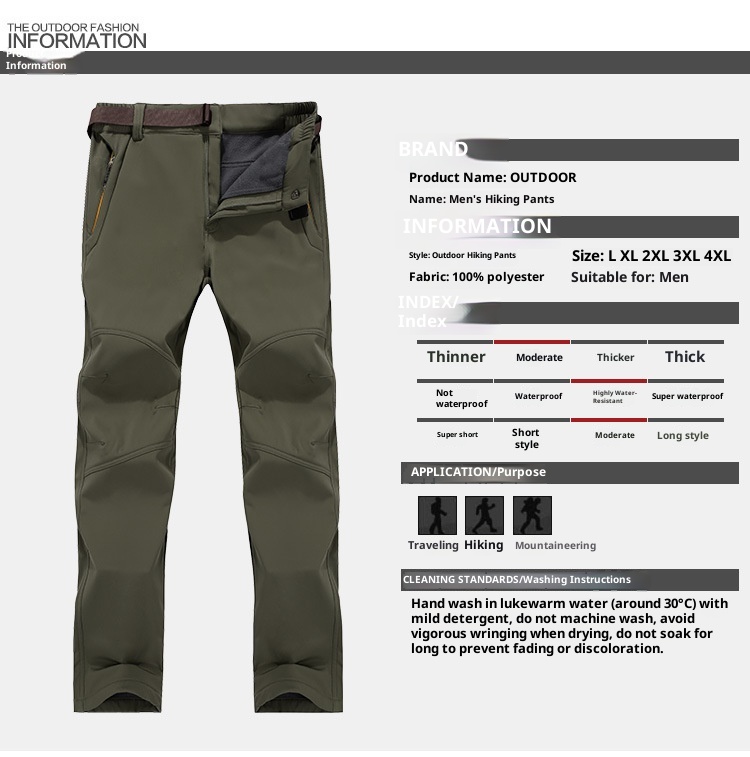 001 Wholesale Outdoor Men's Soft Shell Jacket Thickened Fleece Warm Breathable Windproof Mountaineering Casual Stretch Pants_voghion.com