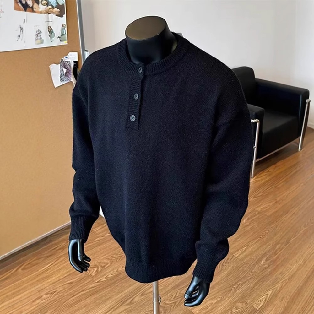boy 2025 Henry Collar Spring Casual Inner Layer Base Shirt American Cool Men's Knitted Sweater Autumn And Winter Style_voghion.com
