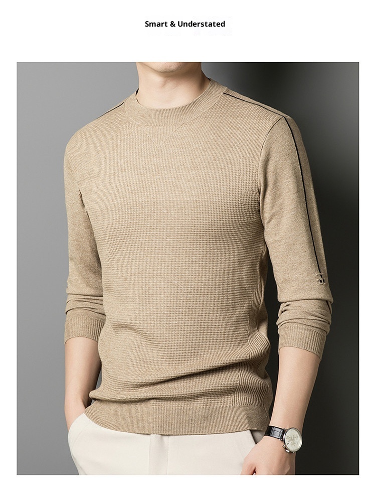 boy Thin Long Sleeve Knitted Wool For Men, Spring And Autumn, Round Neck, Casual Versatile Stretchy Trendy Fashion Base_voghion.com