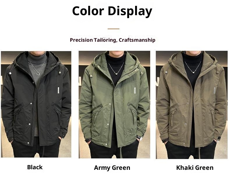 boy Padded Thickened Autumn Winter New Hooded Workwear Jacket Men's Coat Trendy Casual Windbreaker Warm_voghion.com