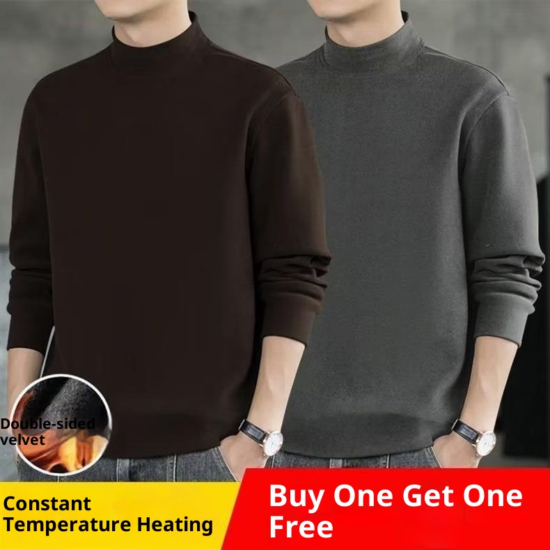 Thermofleece-Sweatshirt für Jungen, Herbst 2024, halbhoher Kragen, lockeres Langarmshirt, wärmendes Basic-Shirt, Herren-Jugendtrend_voghion.com