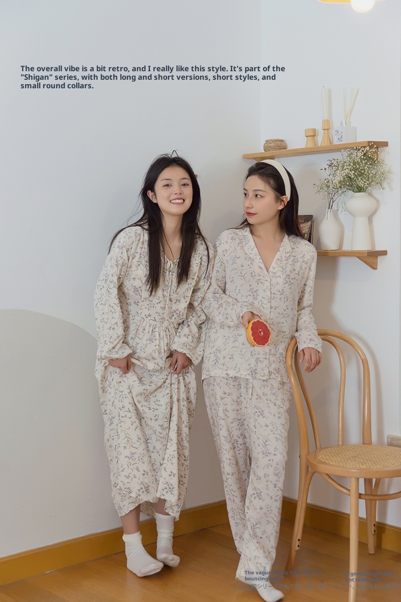ChicShe Spanish O Marka Kadın İlkbahar Yaz Gül Uzun Kollu Vintage Küçük Çiçekli Pamuklu Rayon Pijama Takımı Kadınlar İçin_voghion.com
