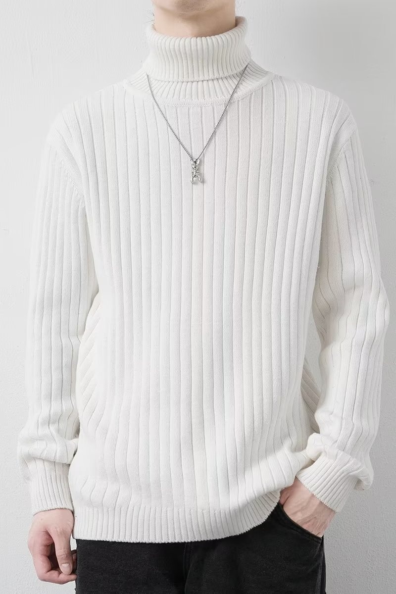 boy Tuleneck For Men Autumn Winter Simple Solid Color Trendy Brand Knitted Slim Fit Warm Turn-down Collar Sweater Base_voghion.com