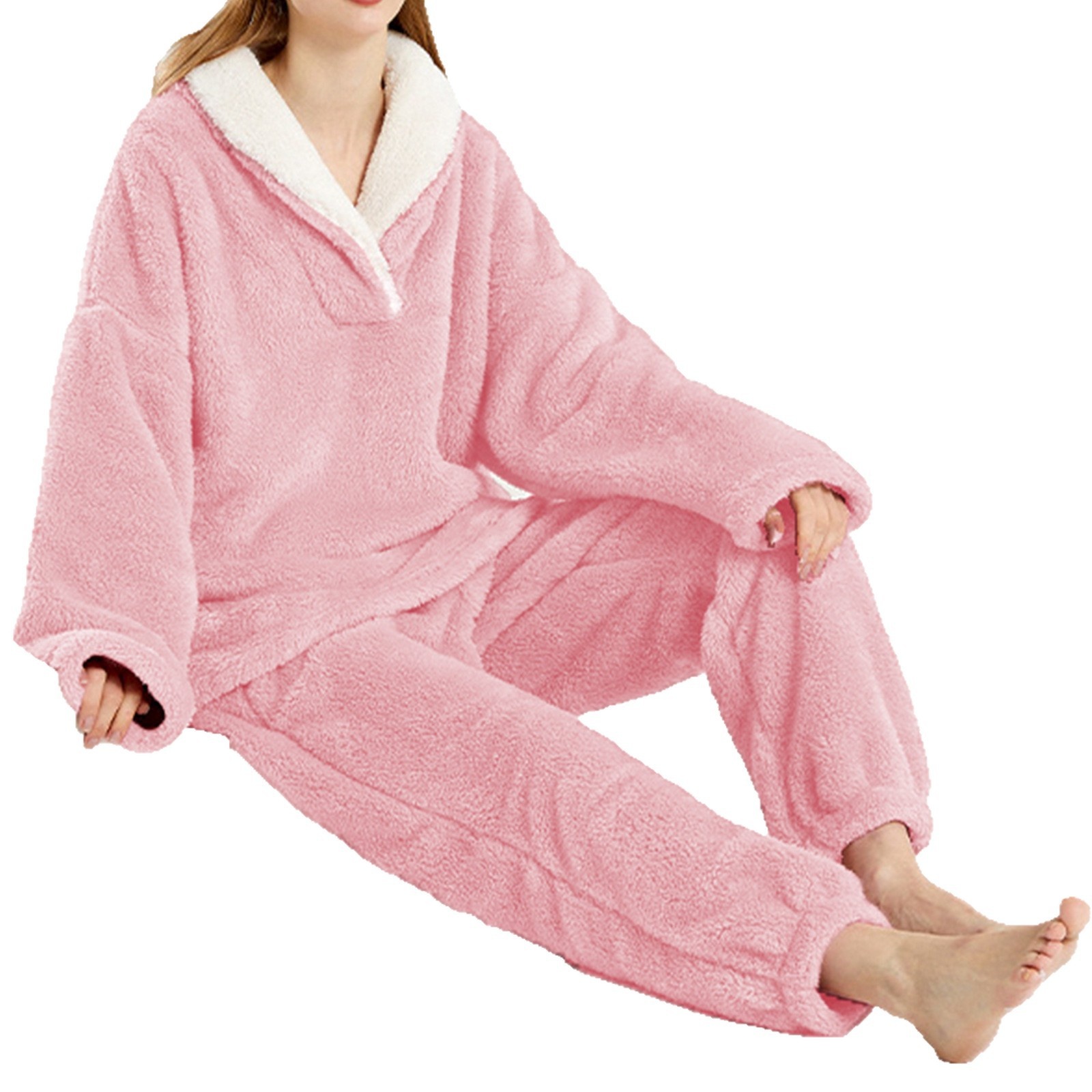 ChicShe Winter Cross-Border Women's Coral Fleece Comfortable Soft Pajamas Sleep Pants European And American Plus Size Homewear_voghion.com
